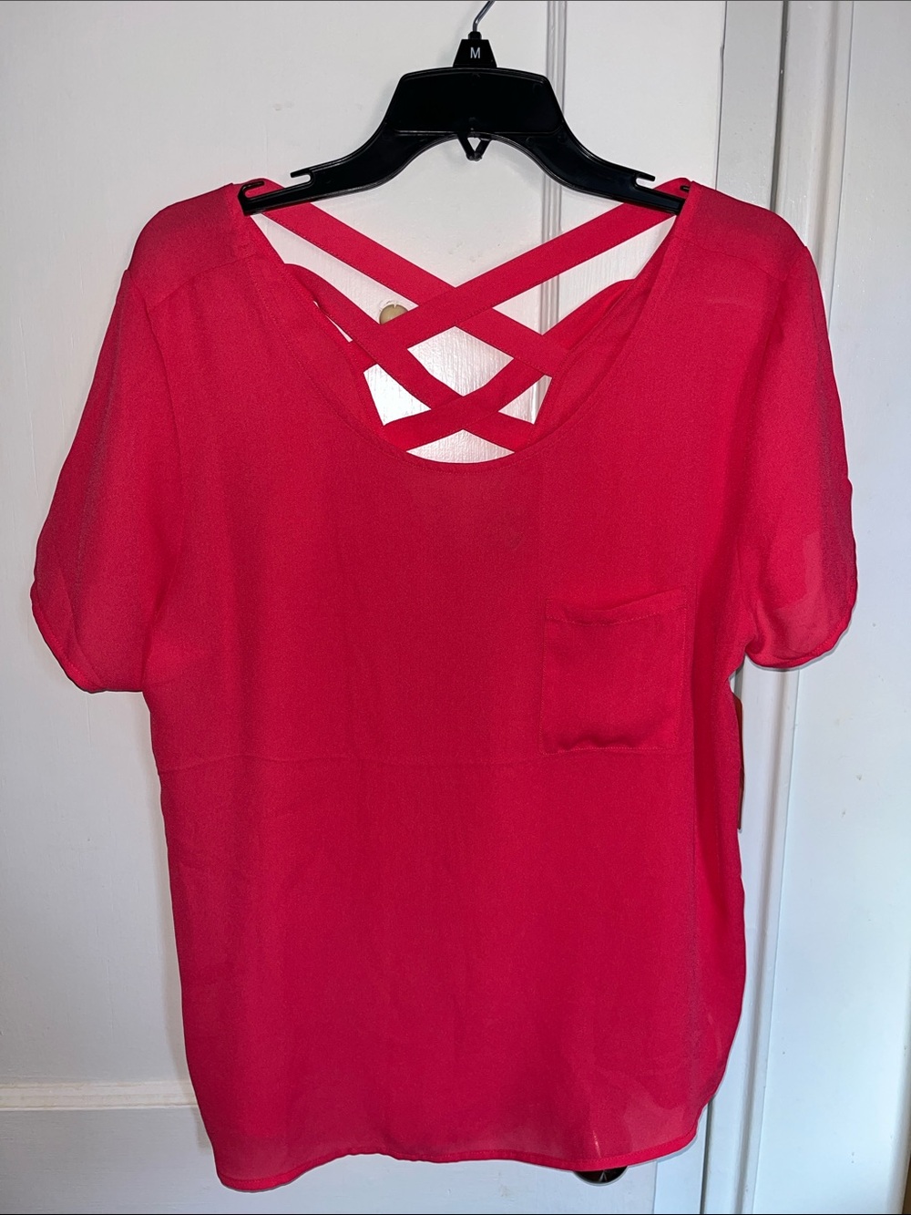 Francesca's Collections Hot Pink Crisscross Back Short Sleeve Blouse